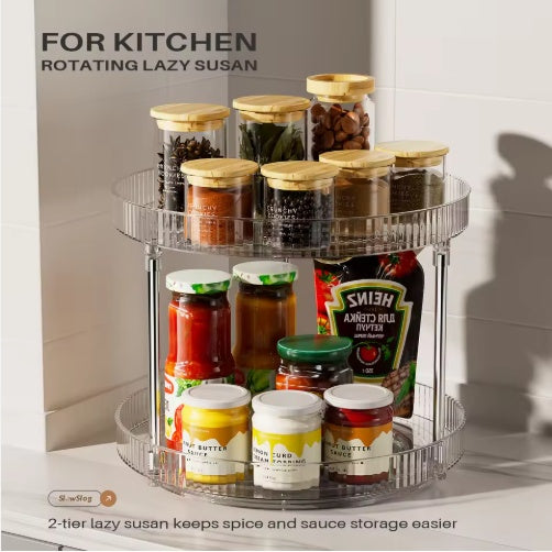 Double Layer Rotating Spice Rack Organizer Turntable