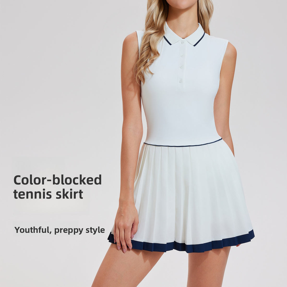 Women's sleeveless top and pleated skirt sports set, photo 1