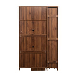 Pantry cabinet with pull-out shelves extended to show storage