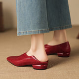 Womens Square Toe Chunky High Heel Slip On Fashion Shoes