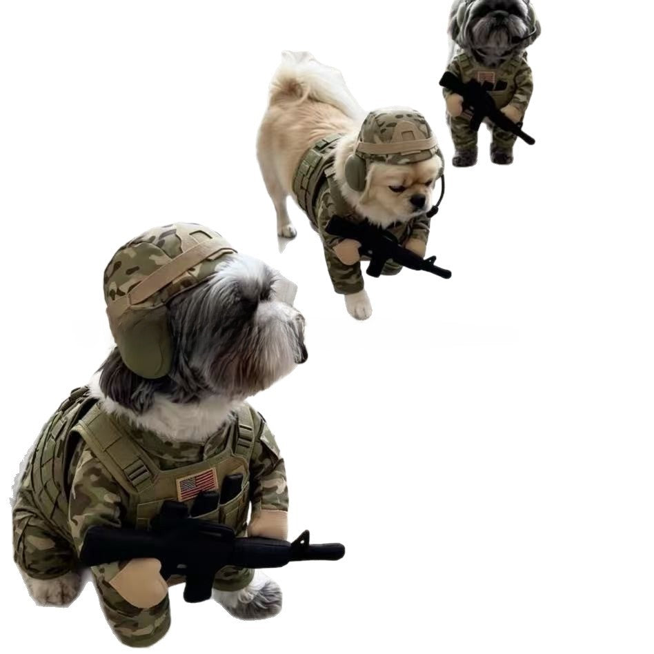 Cartoon Military Style Pet Dog Costume Suit