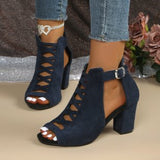 Womens Suede Peep Toe Sandals with Back Zipper