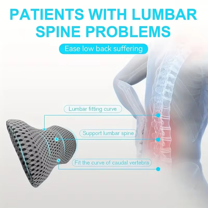 Ergonomic Memory Foam Lumbar Pillow for Back - Medium Soft Knit Fabric Cover, Removable, Ideal for Car Seat, Office Chair