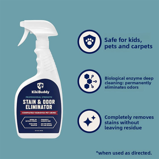 Spray bottle with feature icons for enzyme cleaning