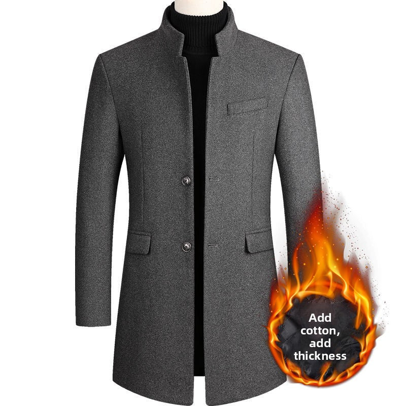 Men's slim fit mid-length wool blend coat with suit collar, photo 1