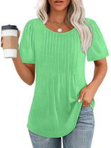 Womens Pleated Round Neck T-Shirt