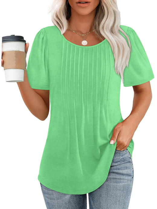 Womens Pleated Round Neck T-Shirt