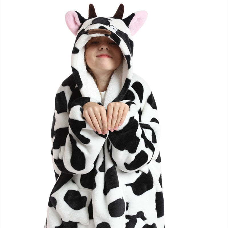 Kids cartoon animal hooded fleece robe, photo 4