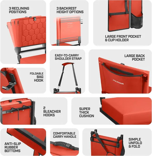 Stadium seat folded flat for carrying