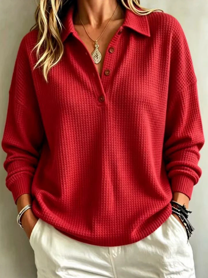 Women's Solid Color Long Sleeve Button-Down Knit Shirt