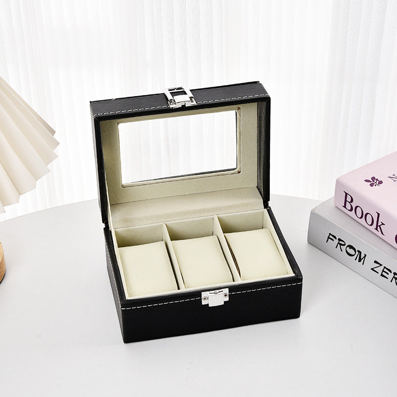 Leather Watch Display Storage Box with Transparent Window