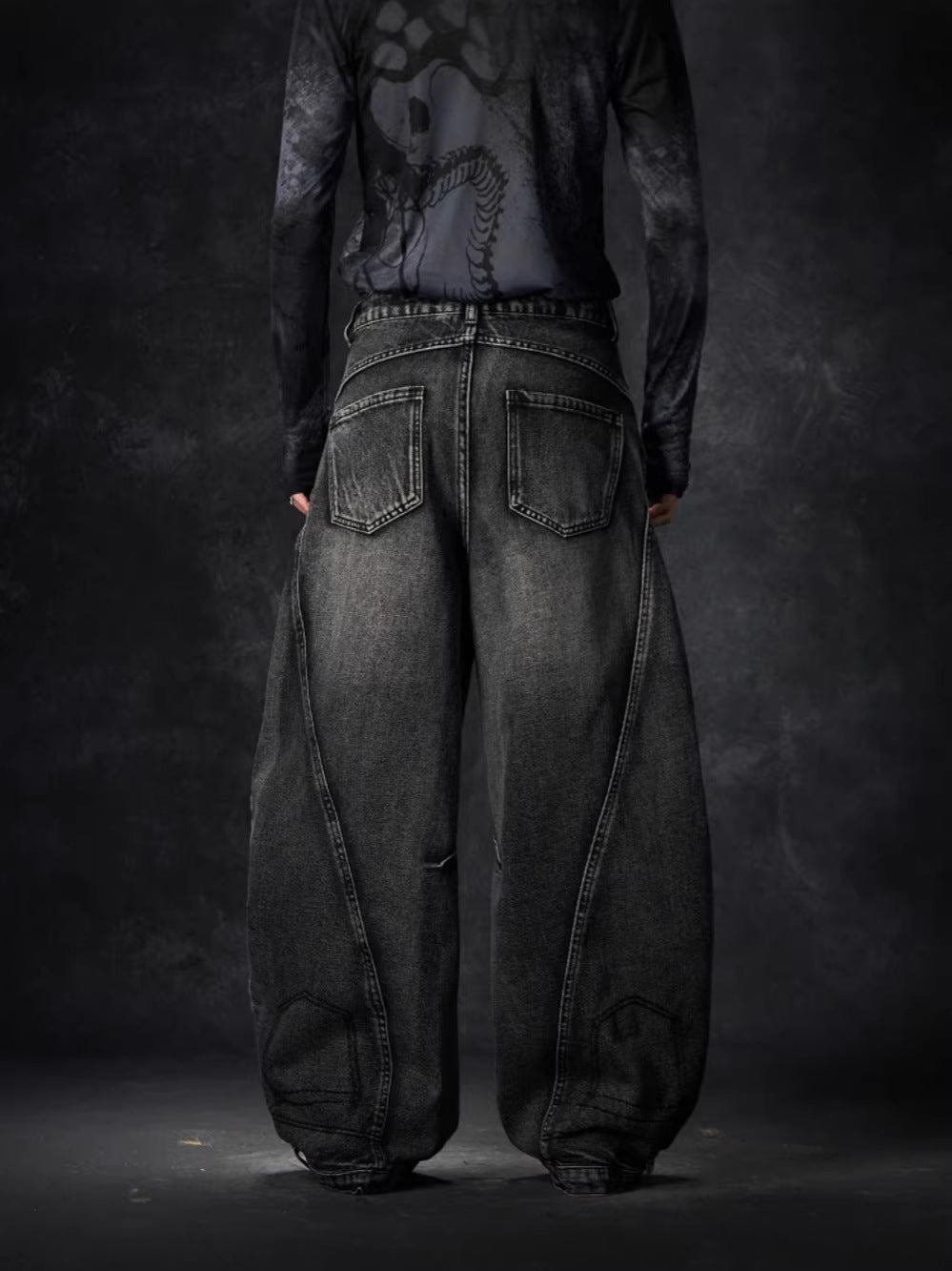 Punk-Style Distressed Ripped Denim Wide-Leg Pants