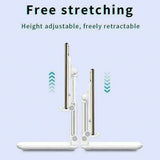 Tablet resting in adjustable desktop stand