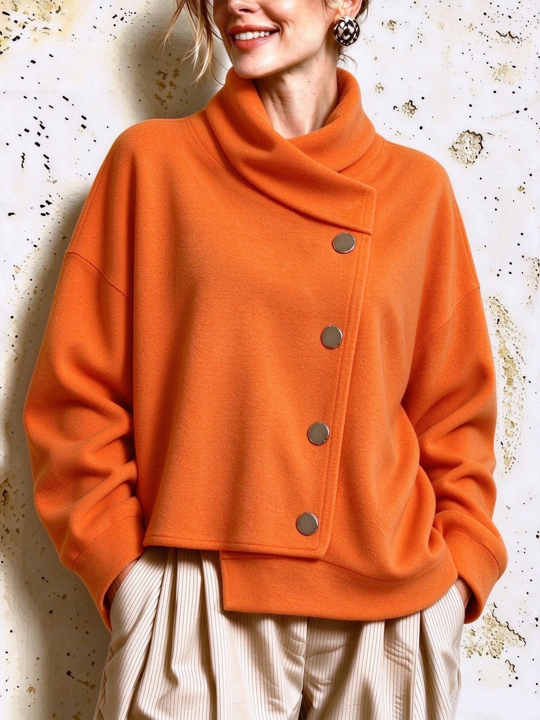 Women's asymmetric mock neck long sleeve wrap top, photo 3