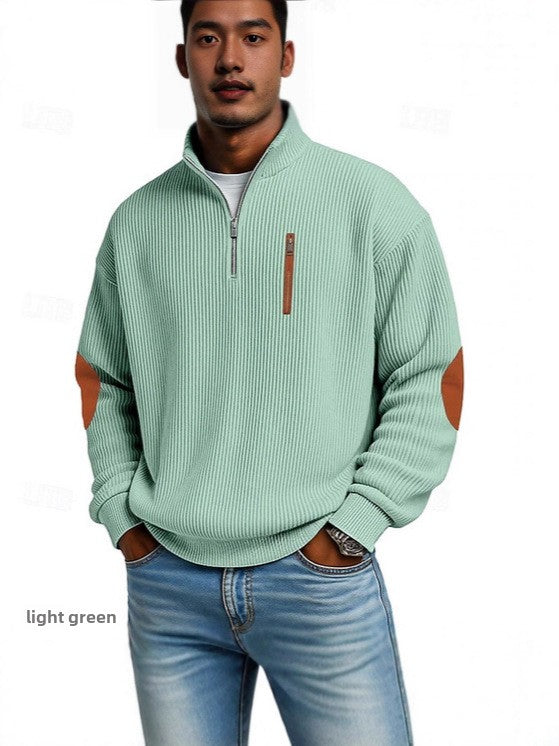 Men's Corduroy Half-Zip Stand Collar Long Sleeve Sweatshirt