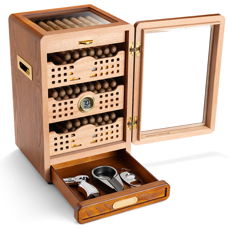 Four Layer Cedar Lined Cigar Box with Humidifier