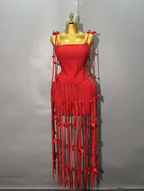 Elegant Tassel Strap Evening Dress