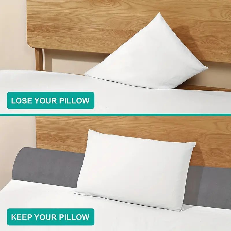 Before and after showing pillows falling behind the bed and the gap filled