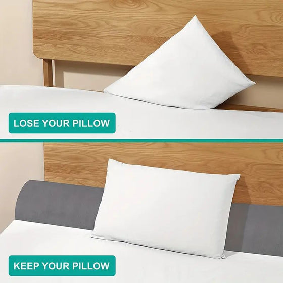 Before and after showing pillows falling behind the bed and the gap filled