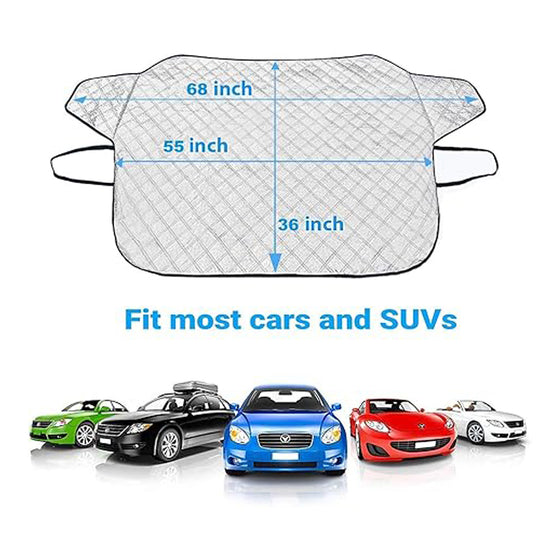Windshield snow cover with dimensions and fitted cars