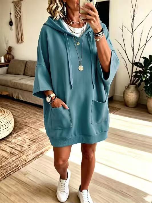 Women's casual solid-color long-sleeved hooded hoodie