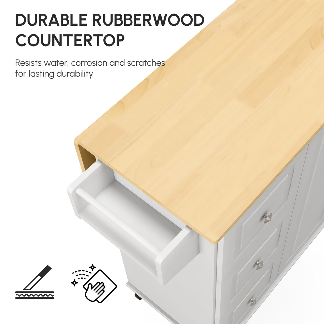 Kitchen island drawers and spice rack storage