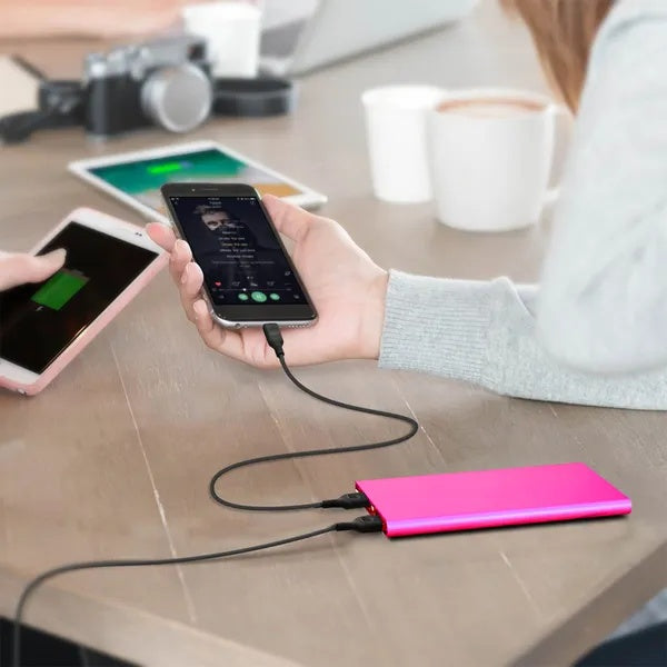 20000mAh slim power bank front view in hot pink
