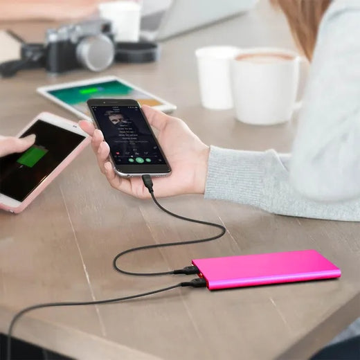 20000mAh slim power bank front view in hot pink