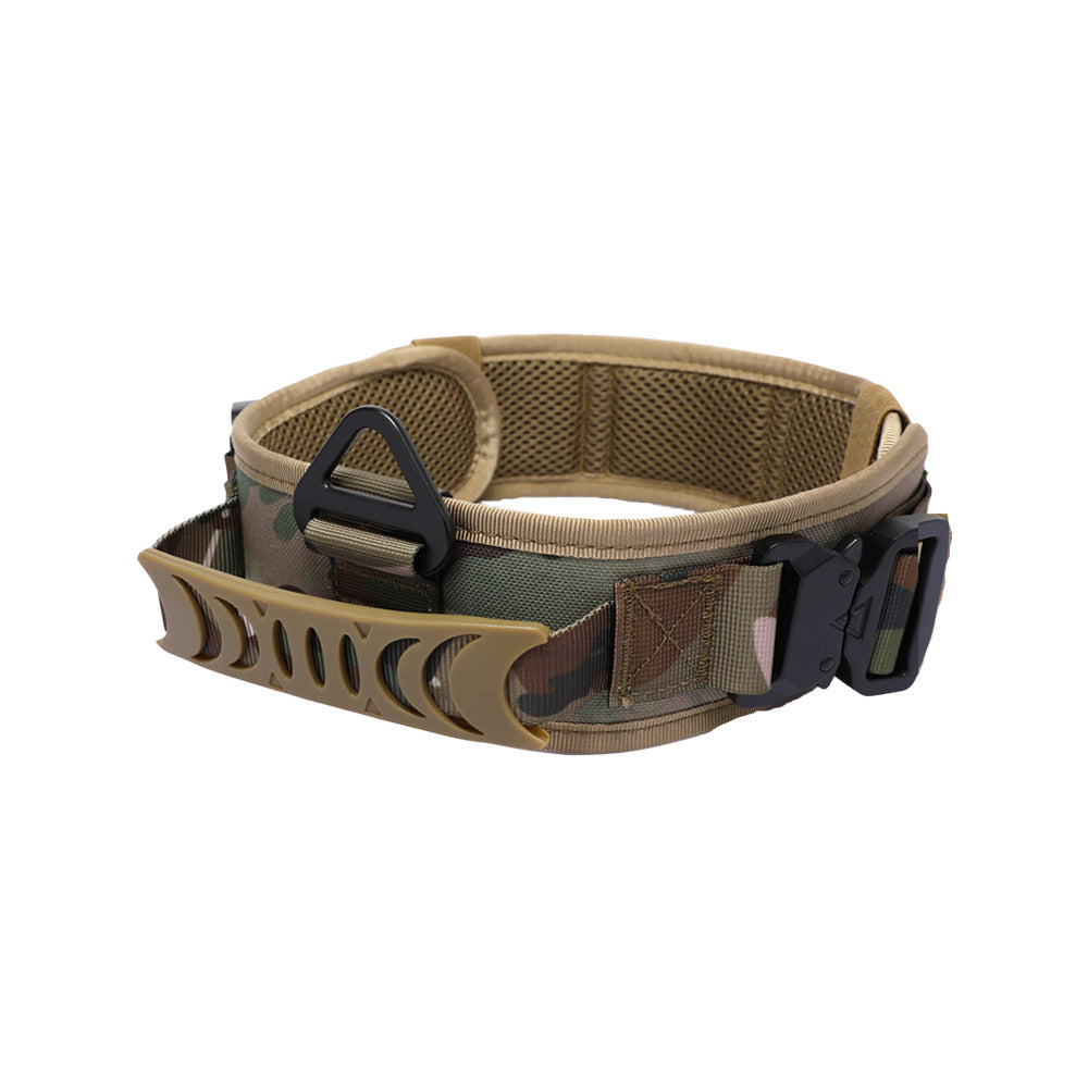 Tactical dog collar with metal buckle and quick-release function