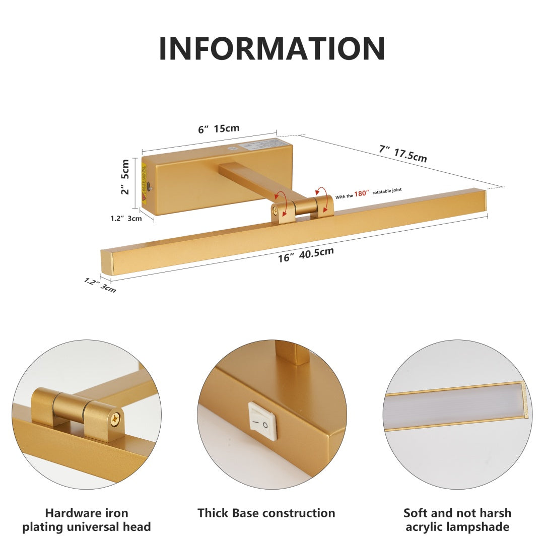 16 Inch Gold LED Bathroom Vanity Light Dimmable