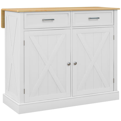 White rolling kitchen island cart full product view