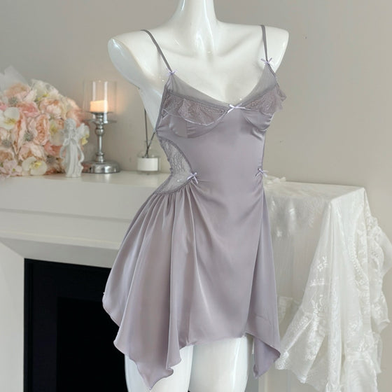 Women Satin Camisole Nightgown V-Neck Lace Sleepwear