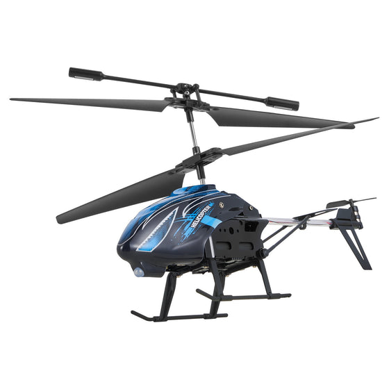 Dark blue 3.5 channel RC helicopter with twin rotors