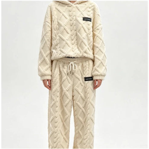 Quilted Hooded Pajama Set with Zipper