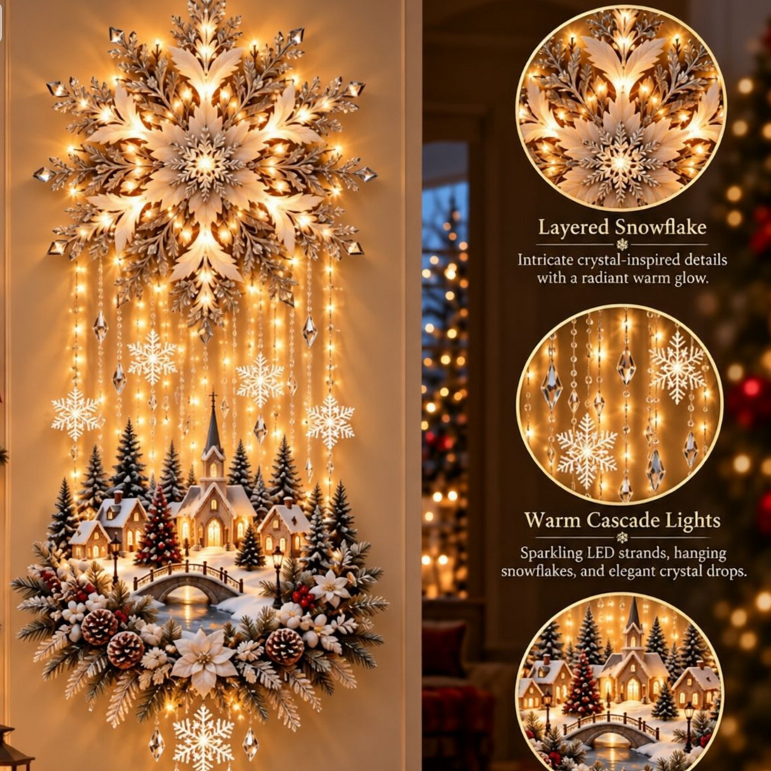 LED Lighted Christmas Tree Wall Hanging Decoration with Wreath Door Ornament