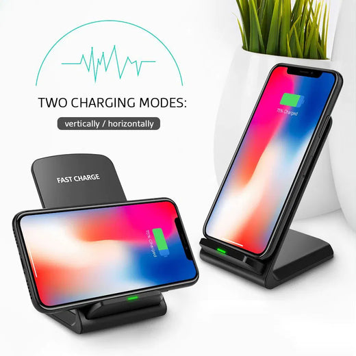 Qi wireless charging stand on nightstand overnight use