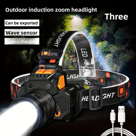 Rechargeable Waterproof LED Headlight with Zoom Sensor Camping & Hiking product image 1