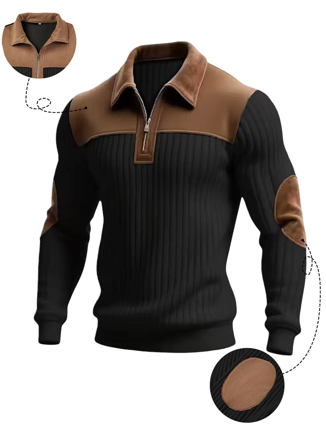 Men's lapel collar full-zip sweatshirt with embroidered patchwork, photo 2
