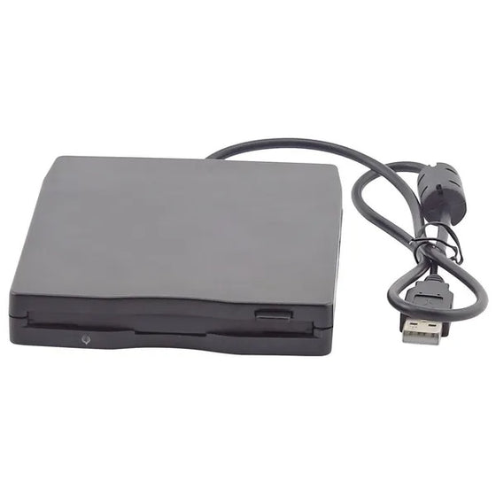 USB floppy disk drive with USB plug, front angle