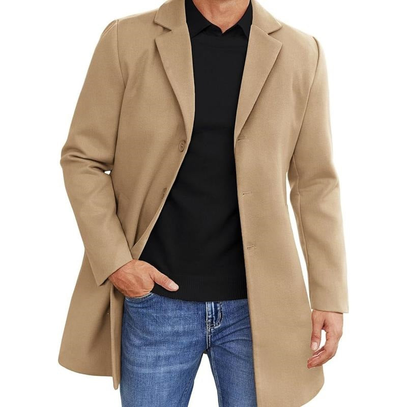 Men's Long Wool Coat Classic Loose Fit Lapel Overcoat