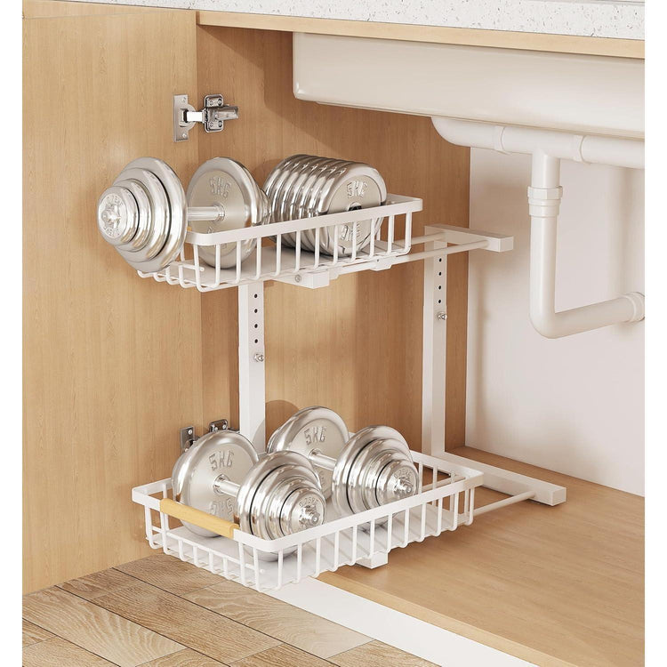 Under sink storage rack top tier close-up