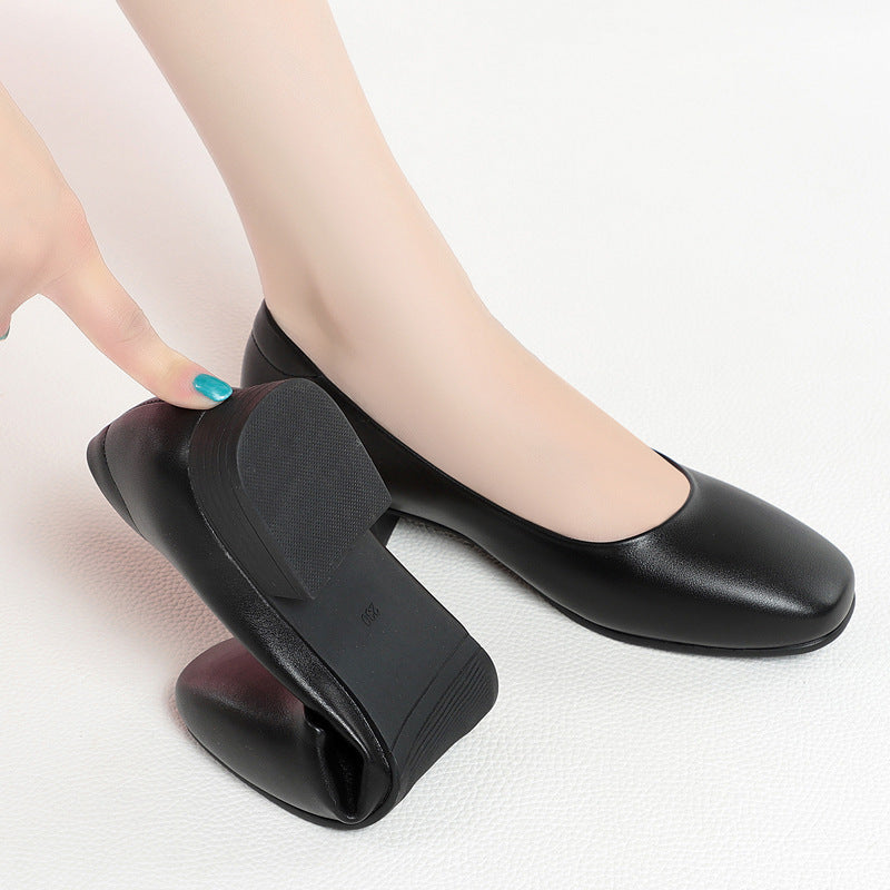 Square Toe Low Heel Slip On Flats