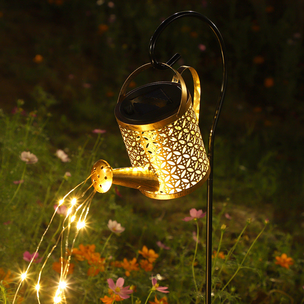 Solar Powered Iron Art Lawn Lamp with Water Kettle Design
