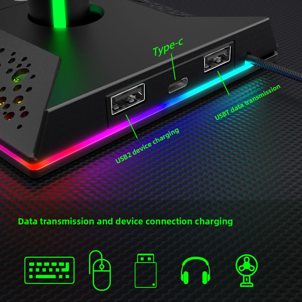 RGB Gaming Headphone Stand with USB Hub