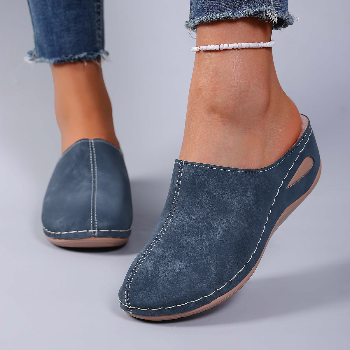 Womens Plush Wedge Slippers