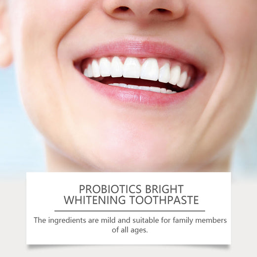 Probiotic brightening toothpaste tube packaging front view
