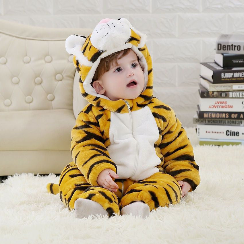 Baby Flannel Hooded Romper Cute Animal One-Piece Pajamas
