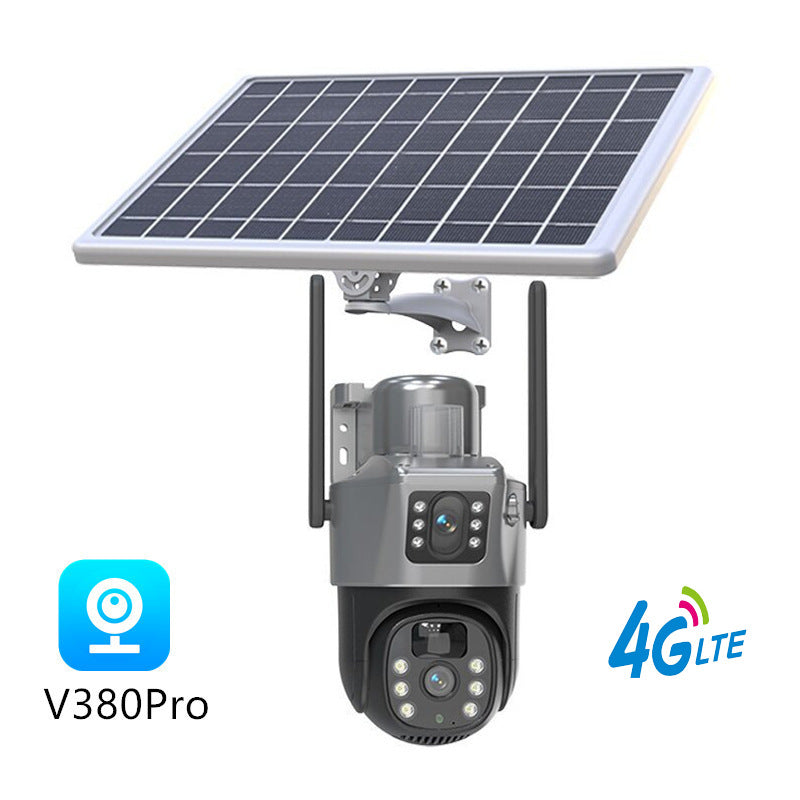 Wireless 360 Degree Outdoor Security Camera with Solar Panel 4G WiFi Multi-Lens PTZ Surveillance System