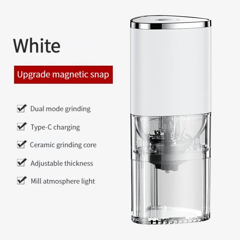 Portable USB coffee grinder packed for travel