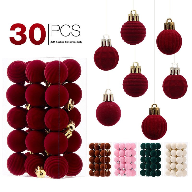 Set of small velvet flocked Christmas ball ornaments, photo 1
